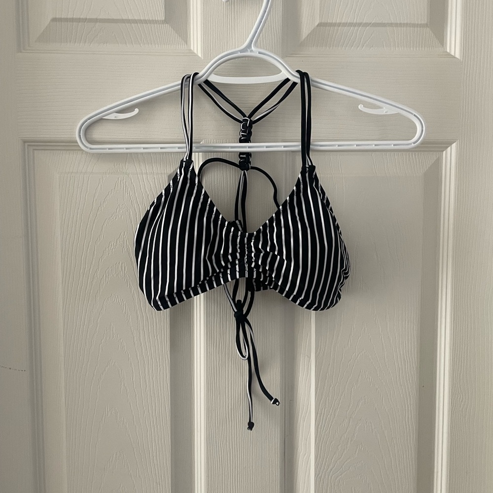 Black and white striped bikini top